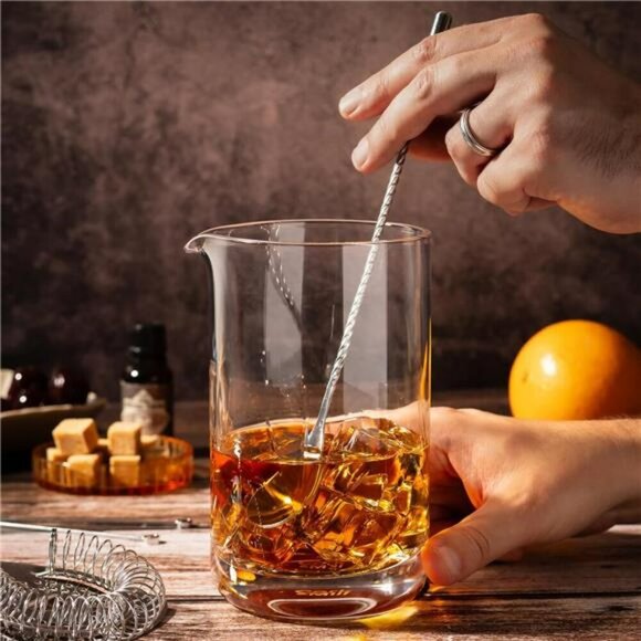 Crystal Cocktail Mixing Glass Set Bar Tools Old Fashioned Whiskey Kit 24oz - Picture 2 of 7